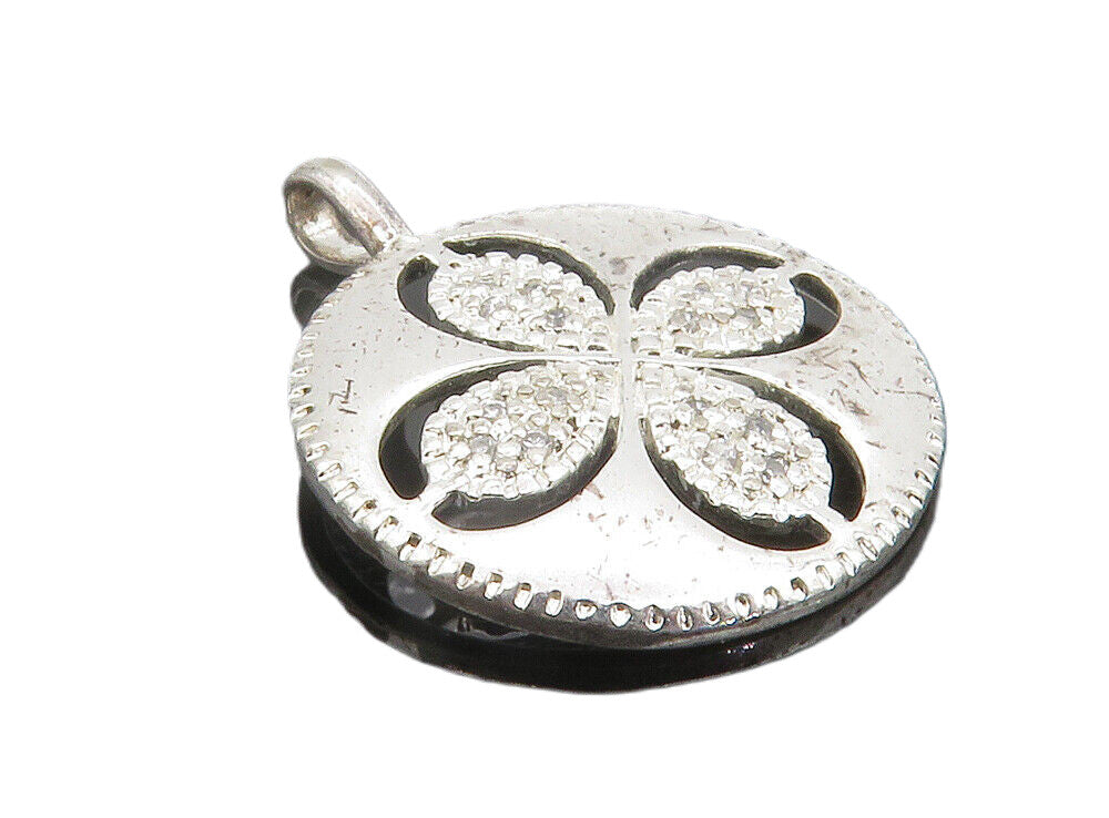 925 Sterling Silver  Shiny Genuine Diamonds Flower Cutout Pendant  PT6167