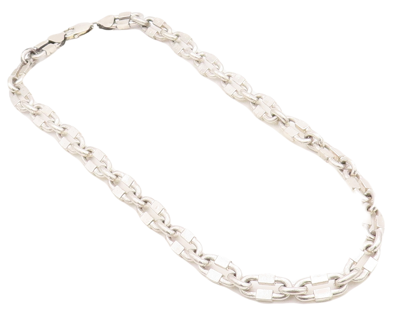 925 Sterling Silver Vintage Necklace Solid Oval Box Cutout Chain  NE4336