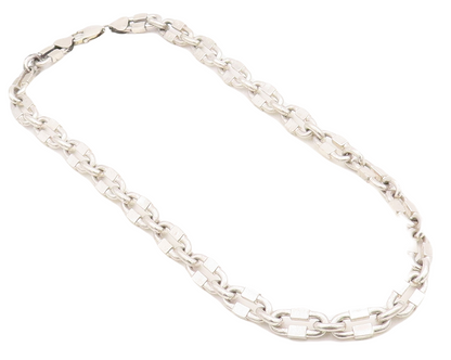 925 Sterling Silver Vintage Necklace Solid Oval Box Cutout Chain  NE4336