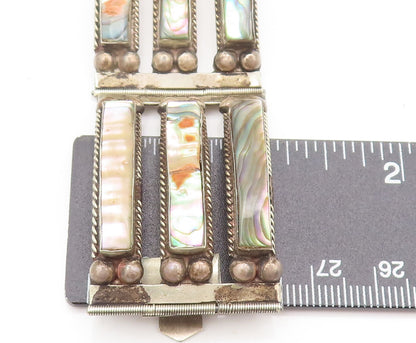 AP MEXICO 925 Silver  Vintage Strip Cut Beaded Abalone Solid Bracelet  BT10113