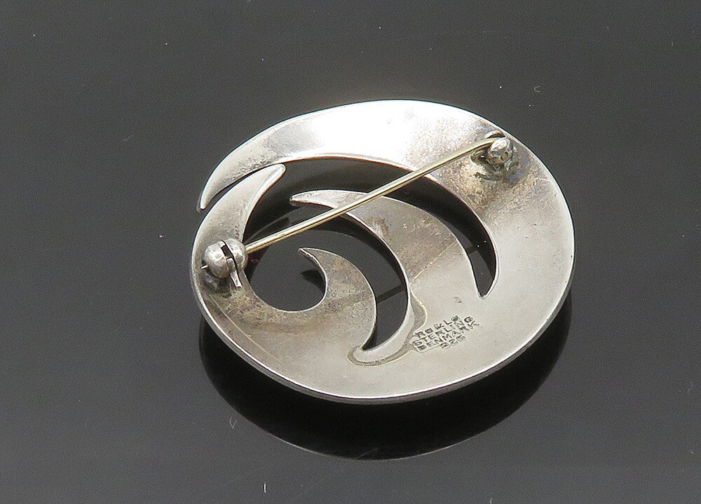 RA & LA DENMARK 925 Silver  Vintage Shiny Round Design Brooch Pin  BP8086