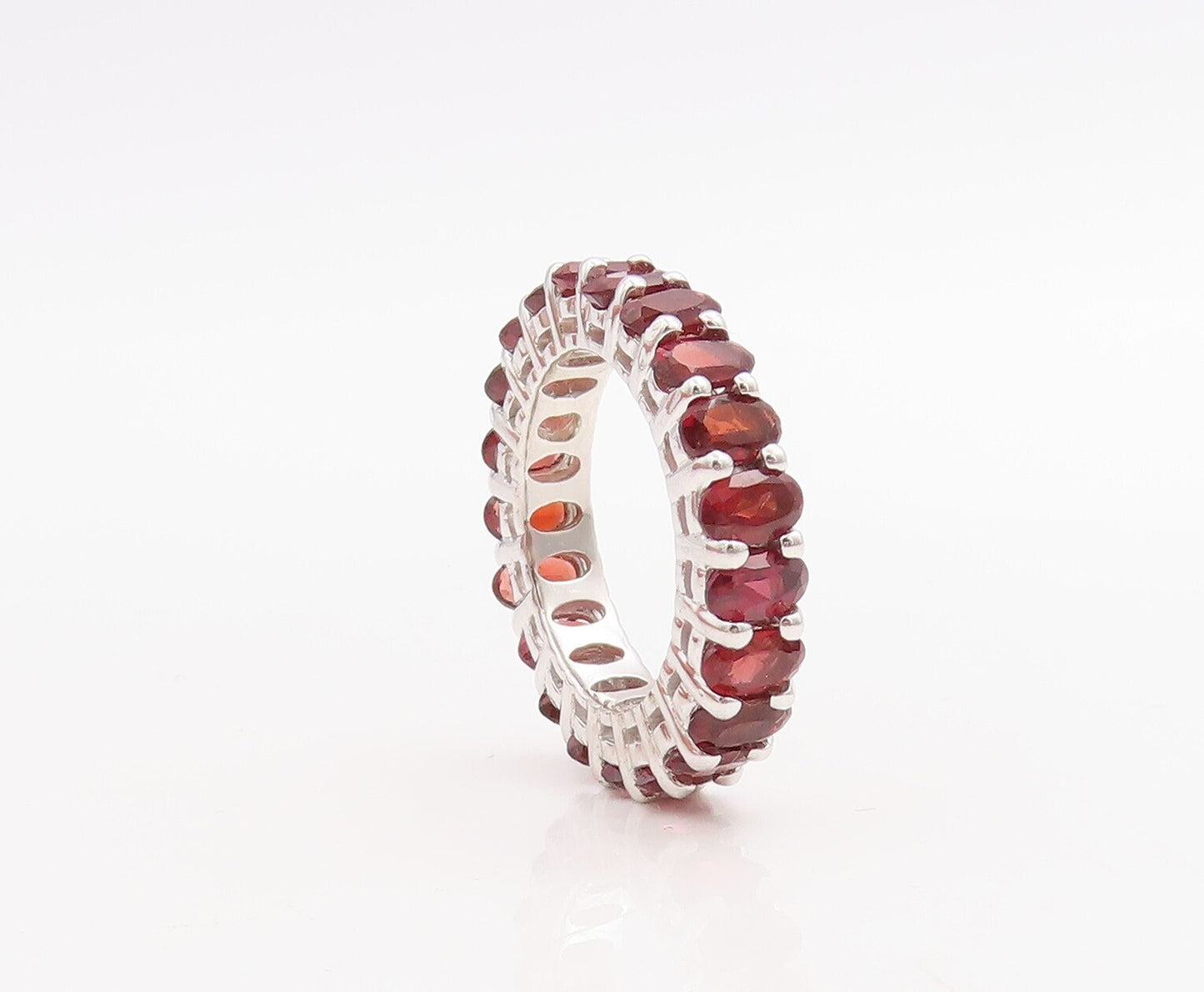 925 Sterling Silver Vintage Ring Minimalist Oval Garnet 360 Band Sz 6  RG30709