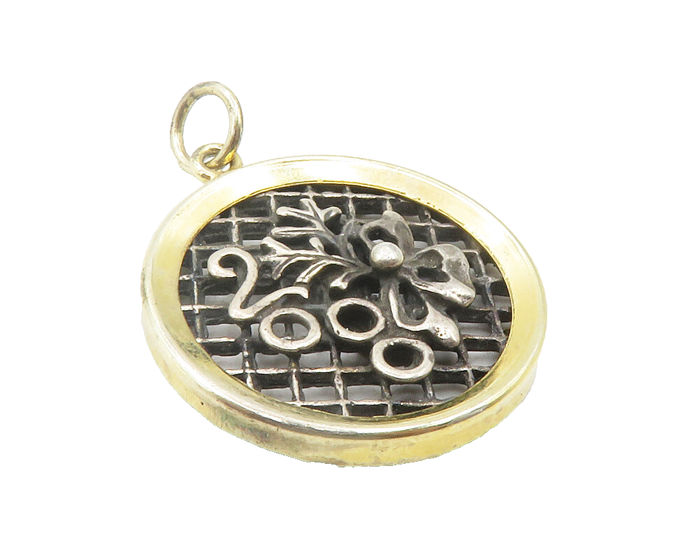 925 Sterling Silver  Two Tone 2000 Floral Ribbon Bow Round Pendant  PT9622