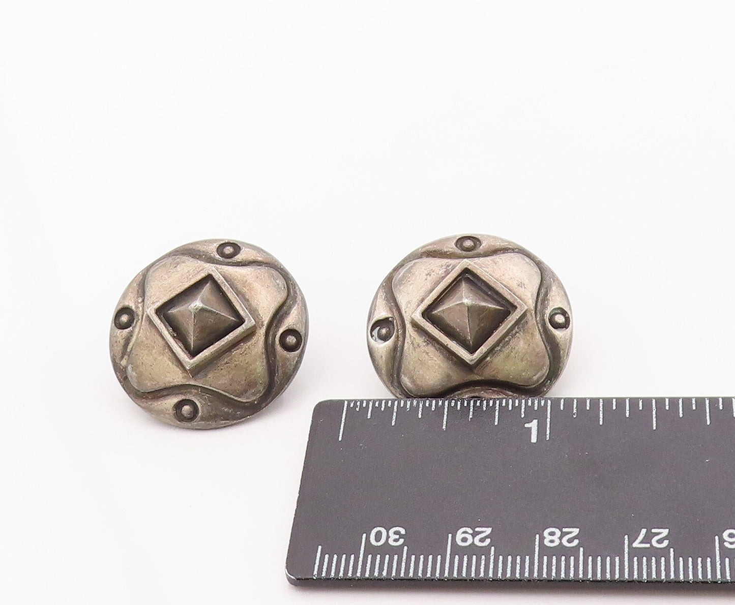 925 Sterling Silver Vintage Earrings LISA JENKS Antique Design Carved  EG13421