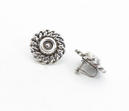 925 Sterling Silver  Vintage Shiny Linked Border Non Pierce Earrings  EG4054