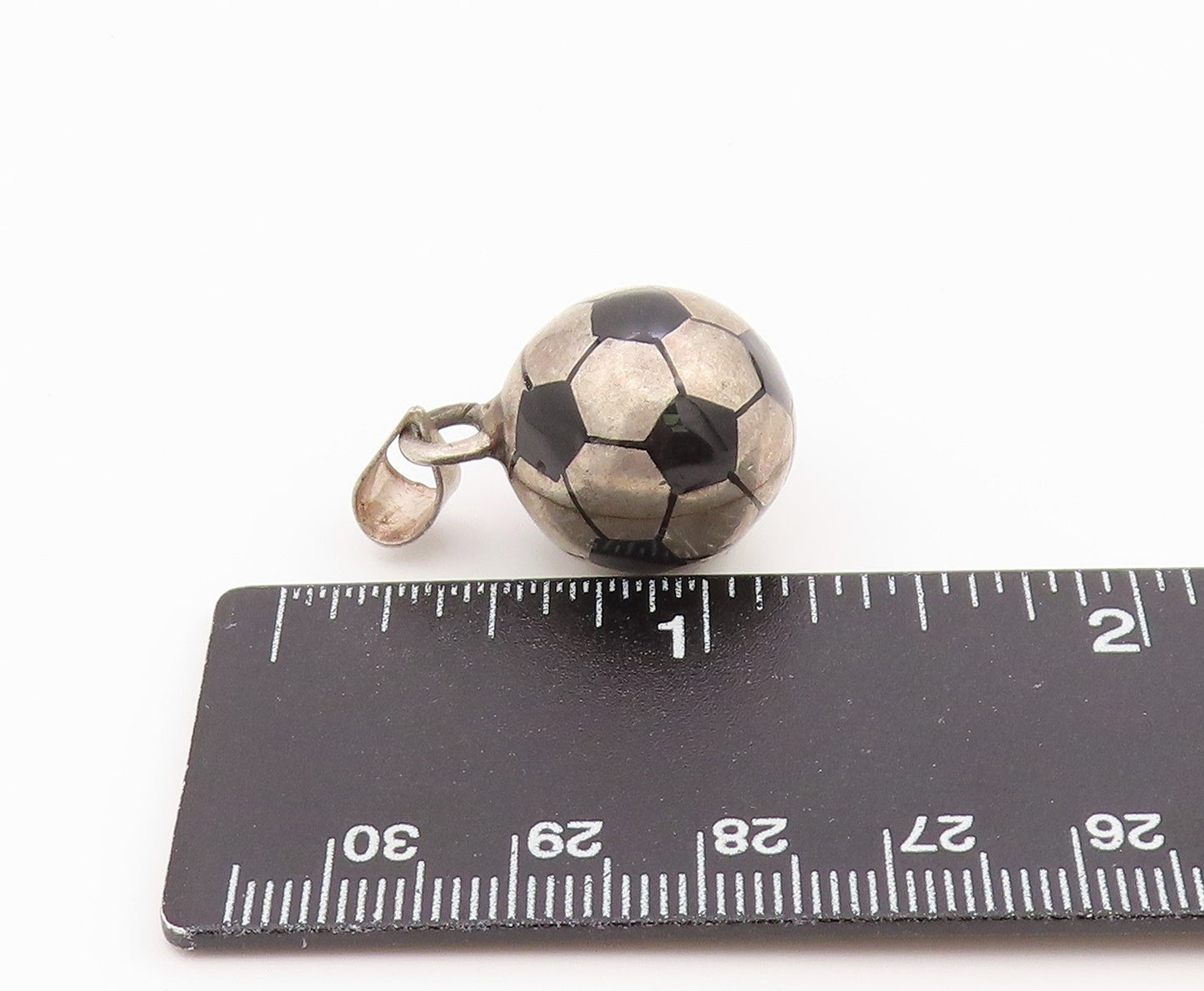 925 Sterling Silver Vintage Pendant Modernist Enamel Soccer Ball Charm  PT26393