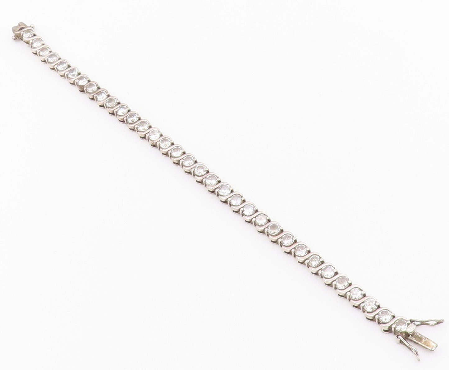 925 Sterling Silver  Shiny Round Cut Cubic Zirconia Chain Bracelet  BT7040