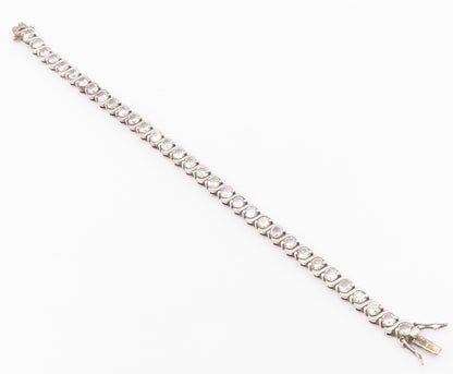 925 Sterling Silver  Shiny Round Cut Cubic Zirconia Chain Bracelet  BT7040