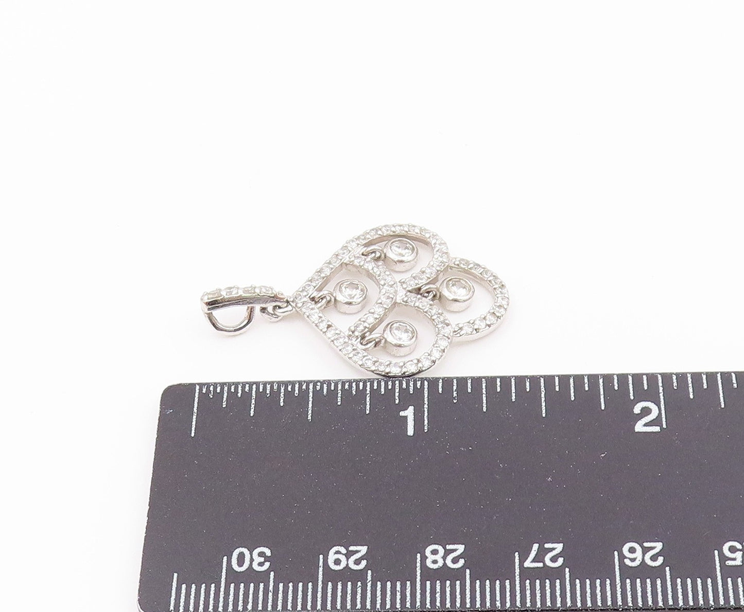 925 Sterling Silver  Vintage Open Swirl White Topaz Drop Pendant  PT20435