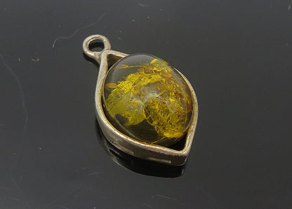 925 Sterling Silver  Vintage Cabochon Cut Amber Petite Drop Pendant  PT9456
