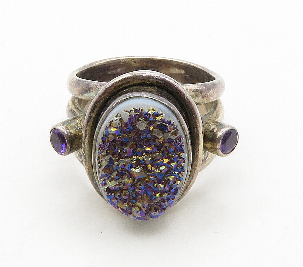 NICKY BUTLER 925 Sterling Silver Vintage Druzy & Amethyst Ring Sz 6  RG15760