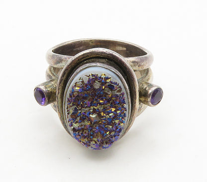 NICKY BUTLER 925 Sterling Silver Vintage Druzy & Amethyst Ring Sz 6  RG15760