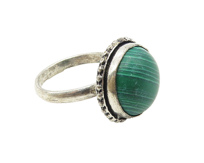 925 Sterling Silver  Vintage Cabochon Cut Malachite Cocktail Ring Sz 9 RG10237