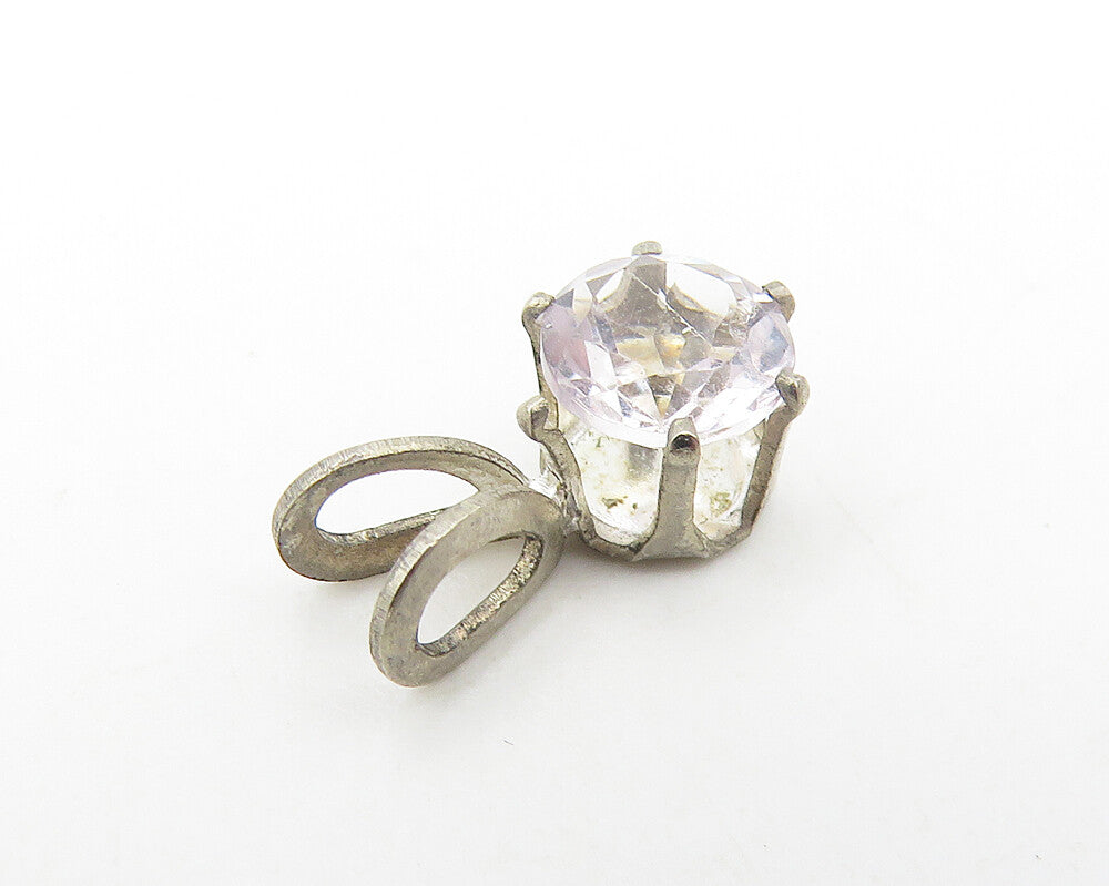 925 Sterling Silver  Vintage Prong Set Round Cut Topaz Petite Pendant  PT9167
