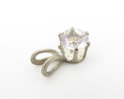 925 Sterling Silver  Vintage Prong Set Round Cut Topaz Petite Pendant  PT9167
