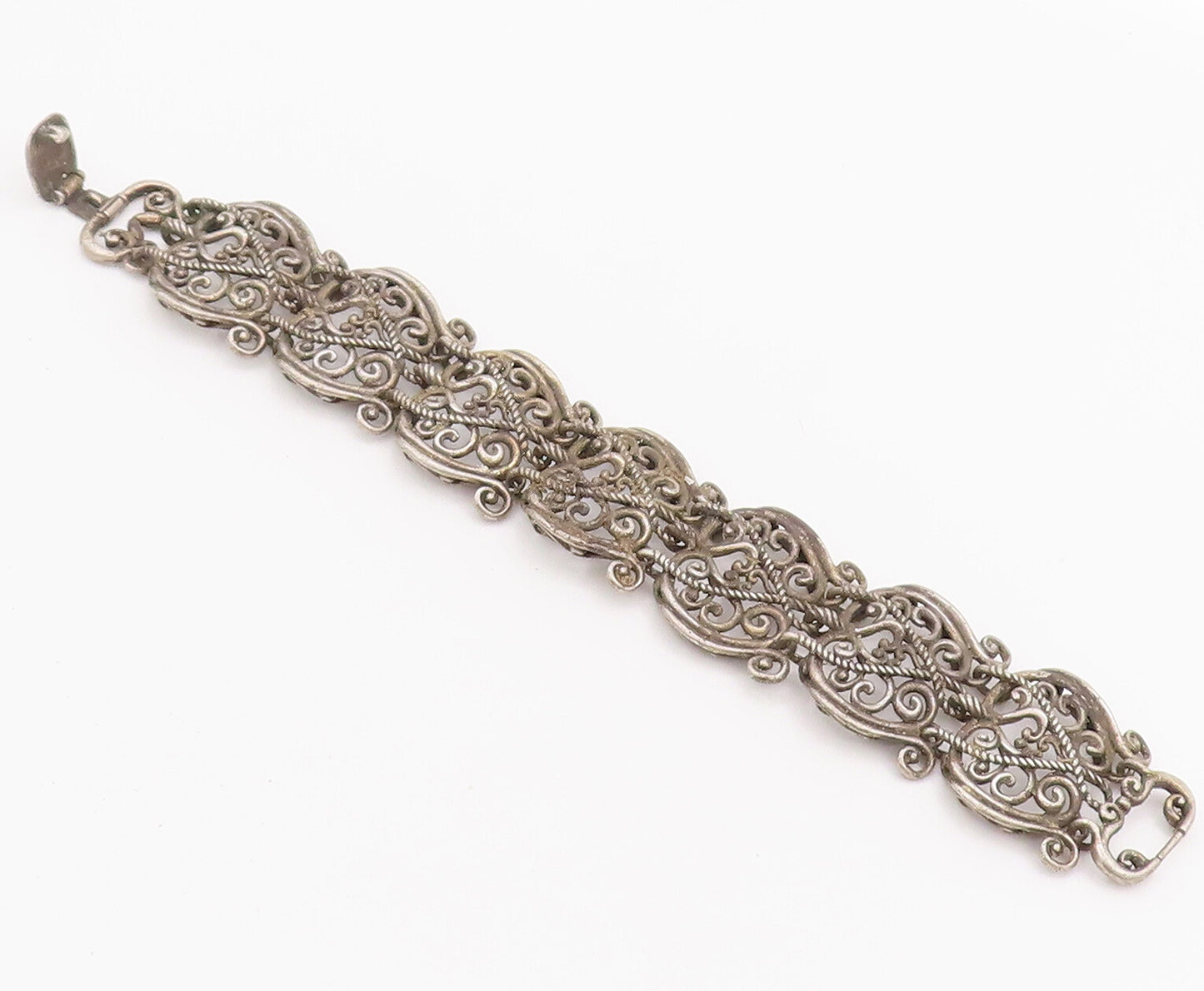 925 Sterling Silver Vintage Bracelet CAROLYN POLLACK Link Swirly Cutout  BT10168