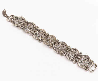 925 Sterling Silver Vintage Bracelet CAROLYN POLLACK Link Swirly Cutout  BT10168