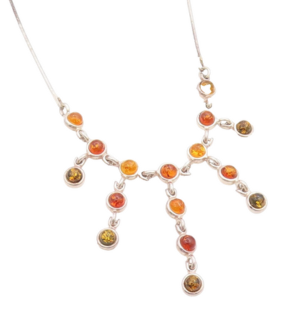 925 Sterling Silver Vintage Necklace Multi Stone Amber Classic Link Chain NE4630