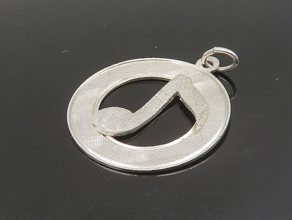 925 Sterling Silver  Vintage Shiny Textured 8th Note Music Pendant  PT19601