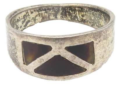 MCA MEXICO 925 Sterling Silver Vintage Inlaid Jasper Pattern Ring Sz 8  RG10882