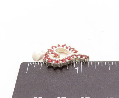 925 Sterling Silver Vintage Pendant Cutout Red Topaz Border Heart  PT23602