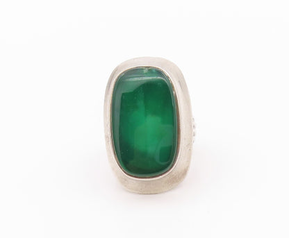 925 Sterling Silver Vintage Ring EUROPEAN Grooved Band Large Onyx  Sz 7  RG32386