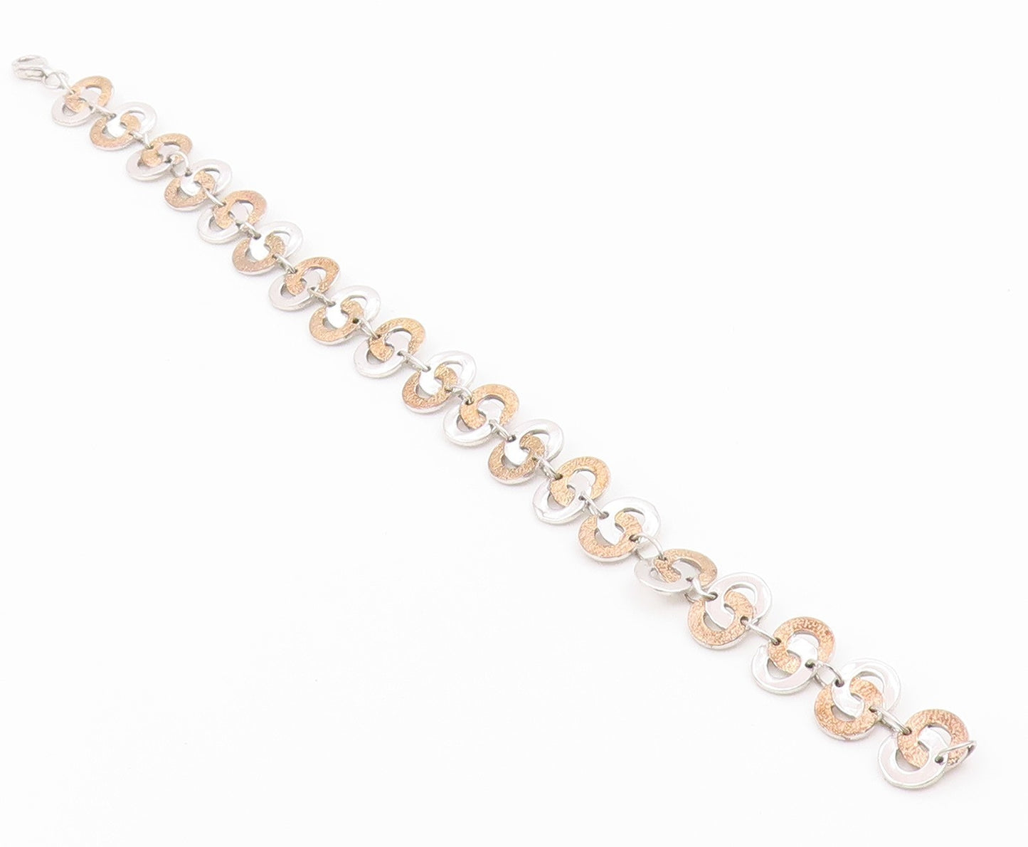 925 Sterling Silver Vintage Bracelet Two Tone Interlocking Circles Link  BT12200