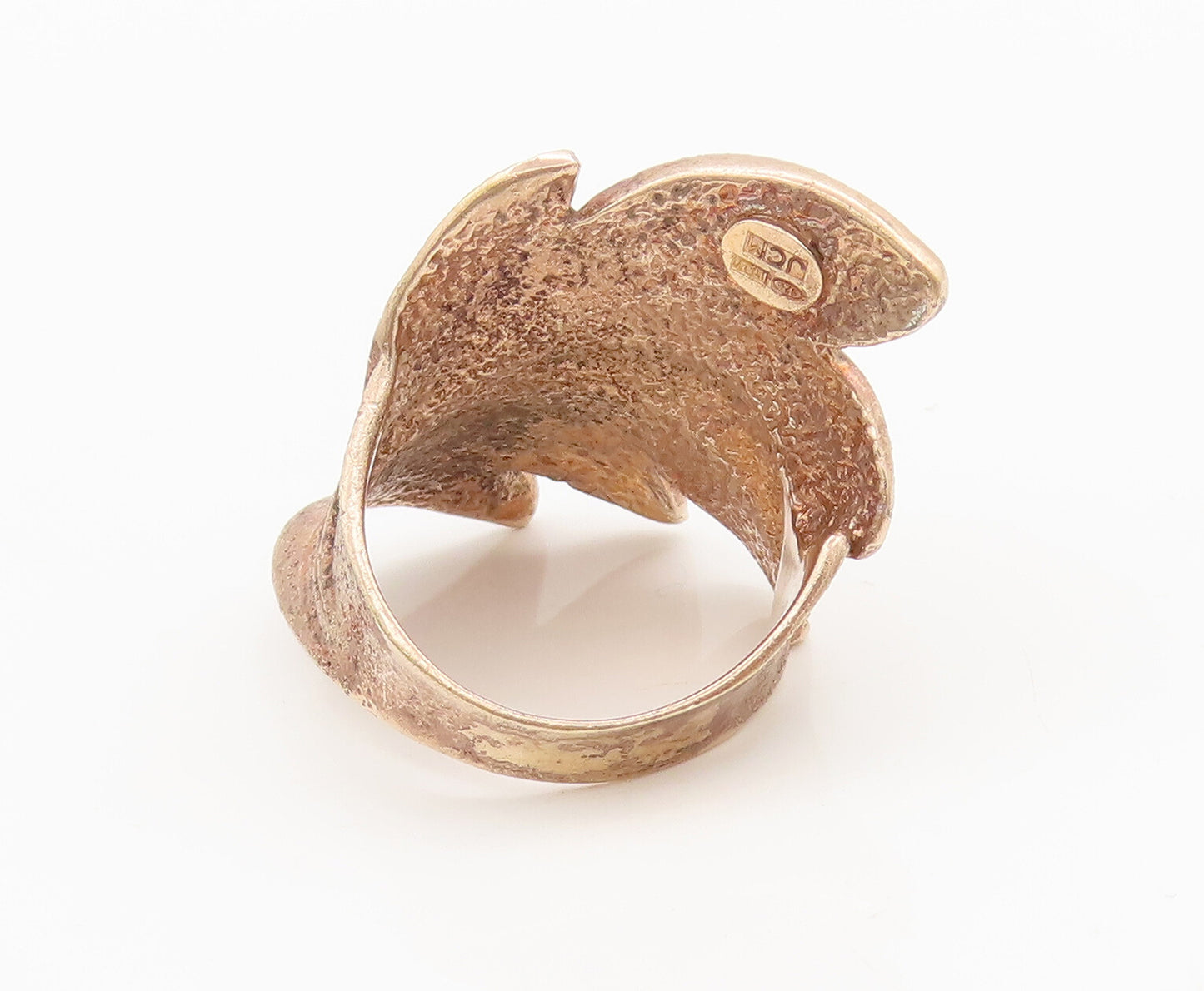 JACMEL 925 Sterling Silver  Vintage Carved Sparkling Leaf Ring Sz 9.25 RG27043