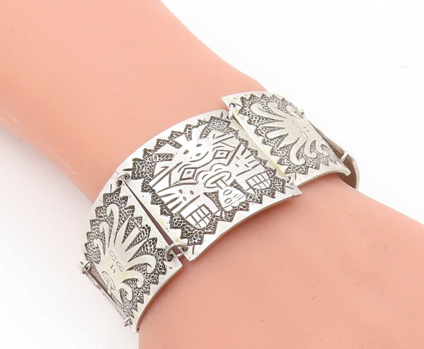 925 Sterling Silver  Vintage Antique Traditional Pattern Chain Bracelet BT2963