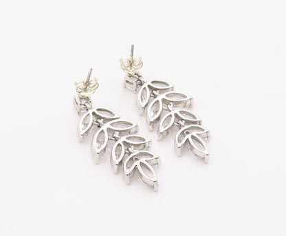 925 Sterling Silver Vintage Earrings Marquise & Round Cut CZ Leaf Drop  EG14380
