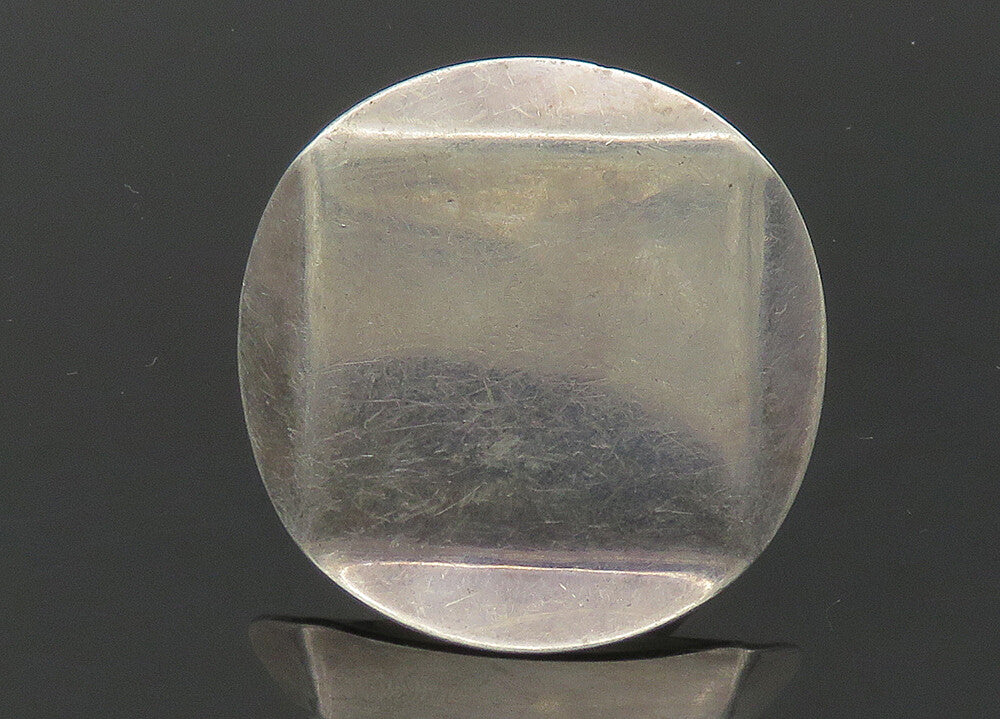 925 Sterling Silver  Vintage Shiny Round Square Statement Ring Sz 8.5  RG22101