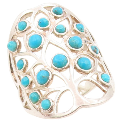 925 Sterling Silver Vintage Ring Round Turquoise Openwork Band  Sz 8.5  RG36449