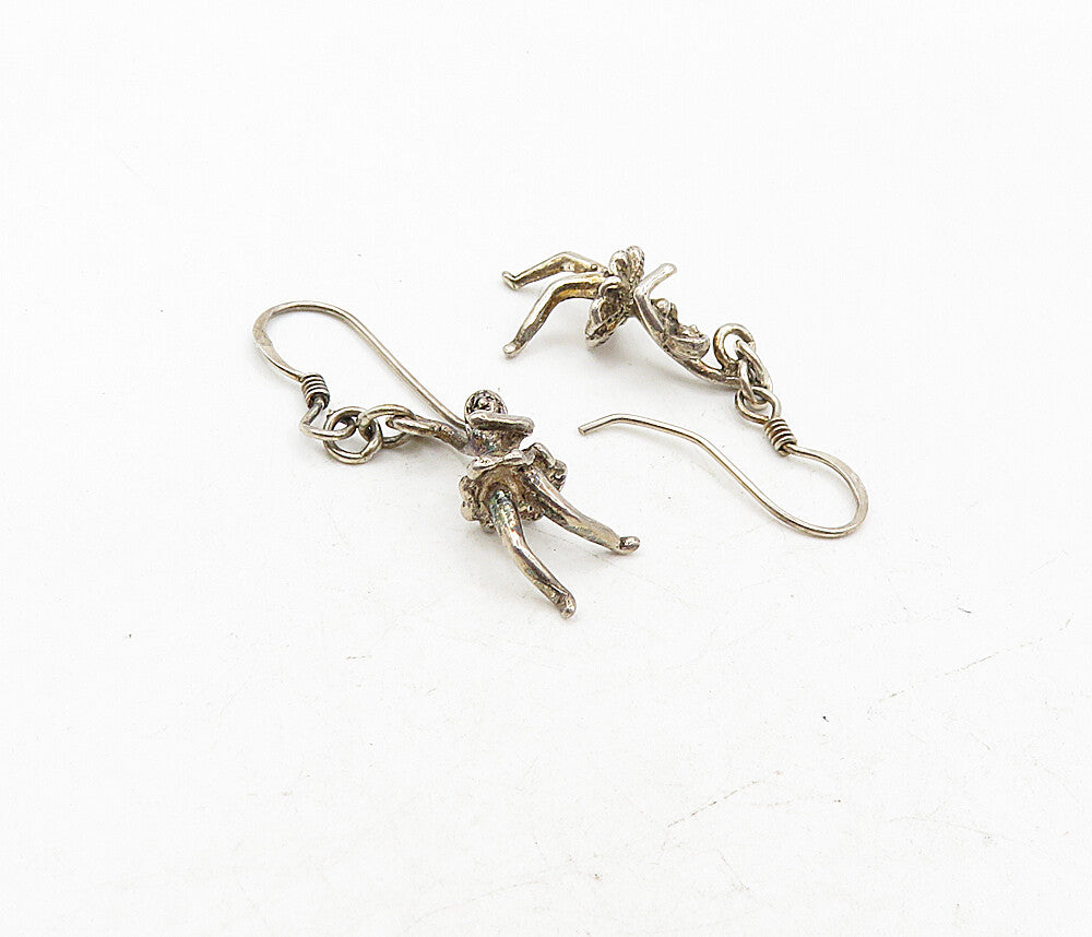 925 Sterling Silver  Vintage Petite Ballet Dancer Motif Dangle Earrings EG4884