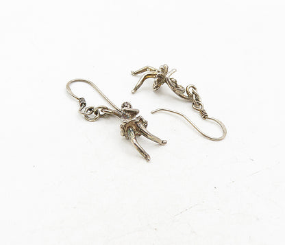 925 Sterling Silver  Vintage Petite Ballet Dancer Motif Dangle Earrings EG4884