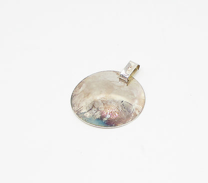 925 Sterling Silver  Vintage One World Concave Plate Drop Pendant  PT2336