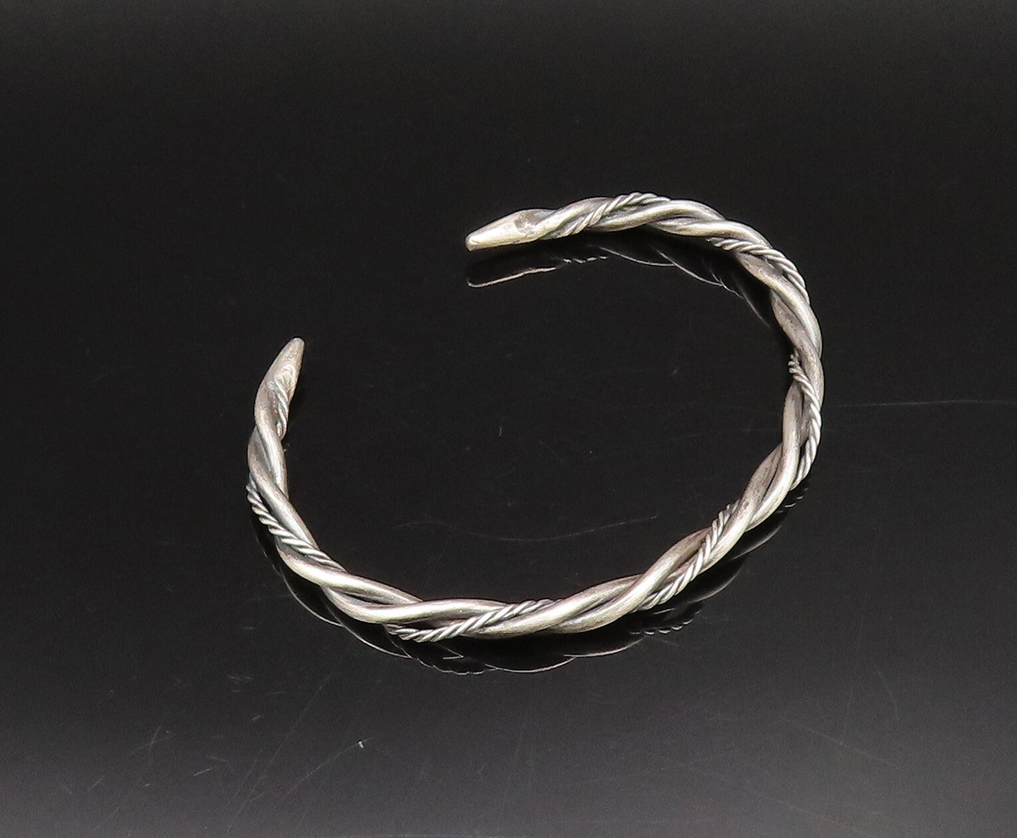 925 Sterling Silver  Vintage Minimalist Twisted Cable Cuff Bracelet  BT9729