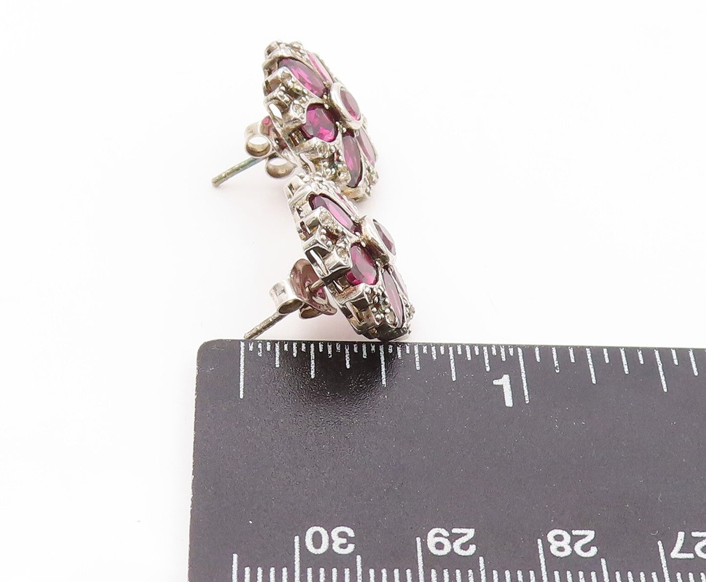 925 Sterling Silver Vintage Earrings Oval Cut Amethyst & CZ Flower EG13392