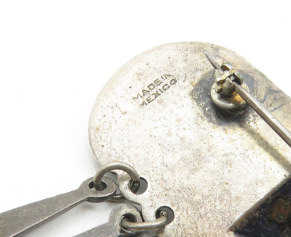 MEXICO 925 Sterling Silver  Vintage Antique Floral Dangling Brooch Pin  BP3487