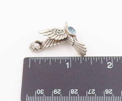 925 Sterling Silver Vintage Pendant ATI Blue Topaz Hummingbird Charm  PT26365