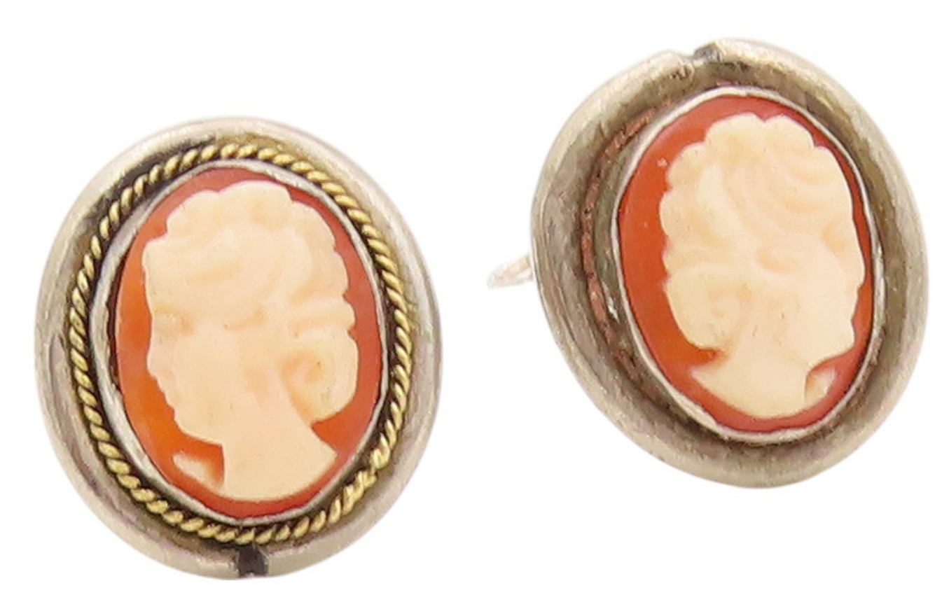 925 Sterling Silver Vintage Earrings Minimalist Mini Cameo Studs  EG13555