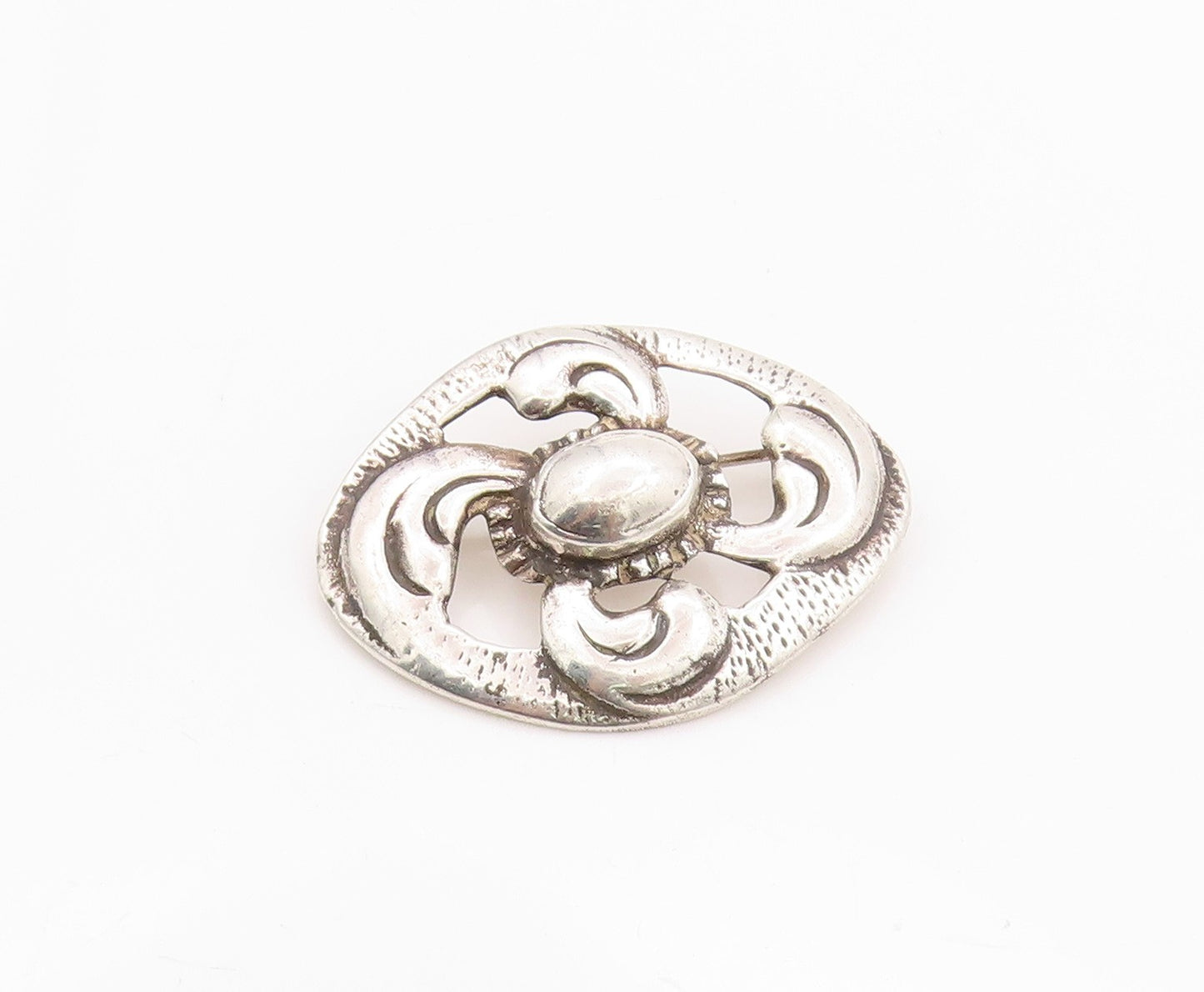 925 Sterling Silver Vintage Brooch Antique Brutalist Cutout Flower  BP11587
