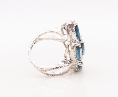 925 Sterling Silver Vintage Ring Marquise Cut London Topaz  Sz 7.5  RG29333