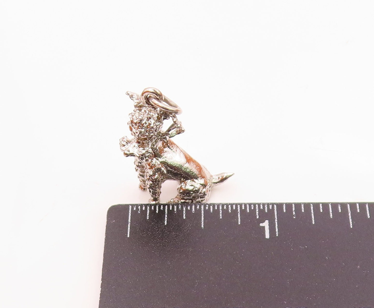 925 Sterling Silver  Vintage Sculpted Dainty Poodle Dog Charm Pendant  PT20813