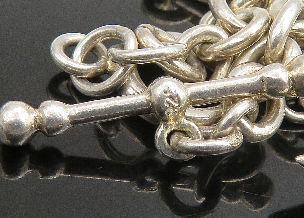 925 Sterling Silver  Vintage Shiny Love Heart & Stars Chain Bracelet  BT9070