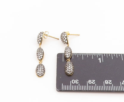 925 Sterling Silver Vintage Earrings Gold Plated CZ Teardrop Dangle  EG14329