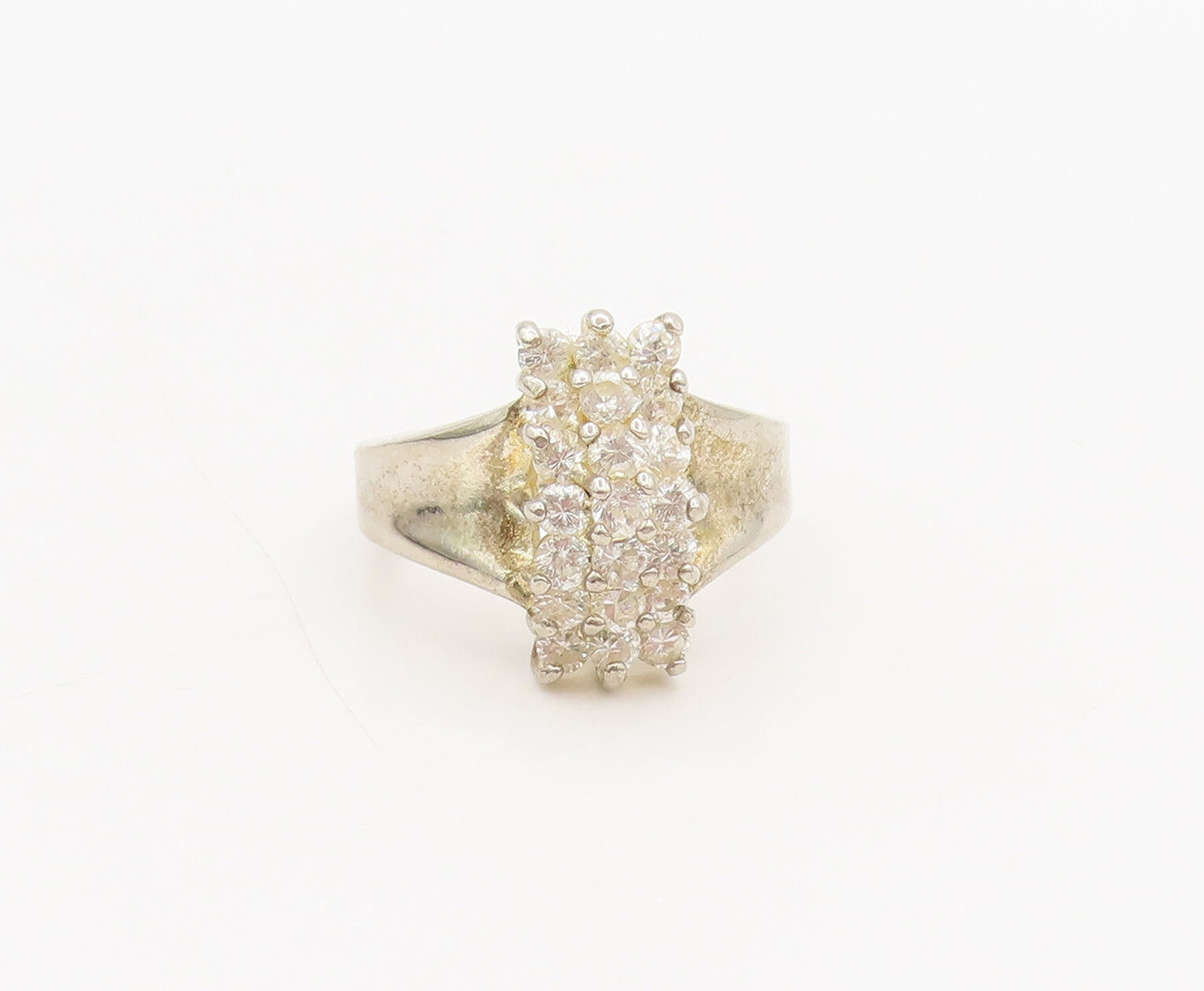 925 Silver  Vintage Multi White Topaz Band Bridge Solid Ring Sz 5.75  RG26808