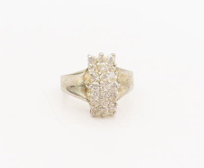 925 Silver  Vintage Multi White Topaz Band Bridge Solid Ring Sz 5.75  RG26808