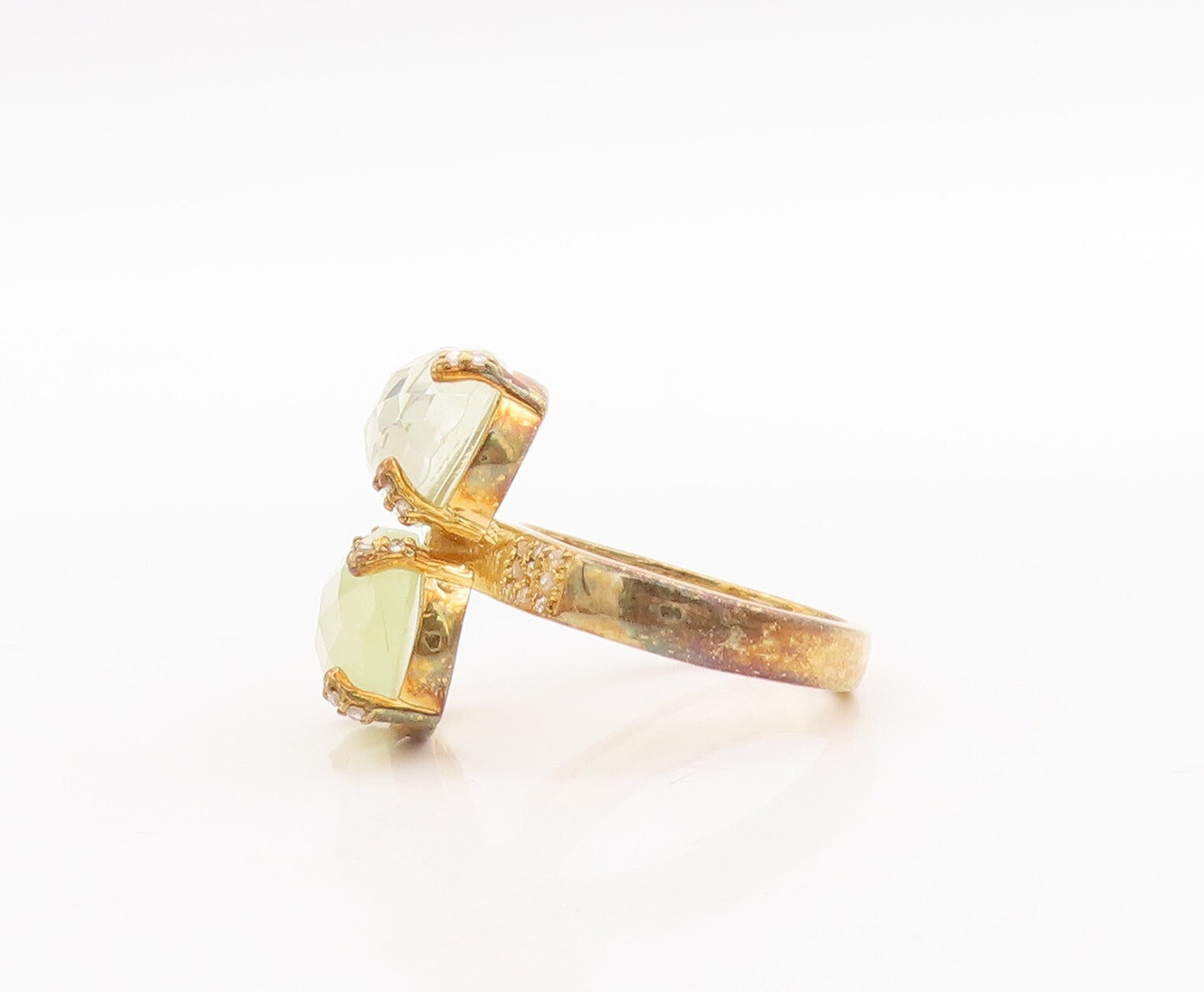 925 Sterling Silver Vintage Ring Gold Plated Diamonds Gemstones  Sz 8  RG29728