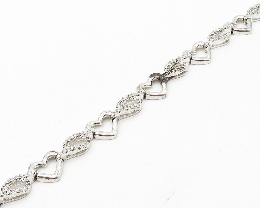 925 Sterling Silver  Genuine Diamonds Open Love Heart Chain Bracelet  BT6822