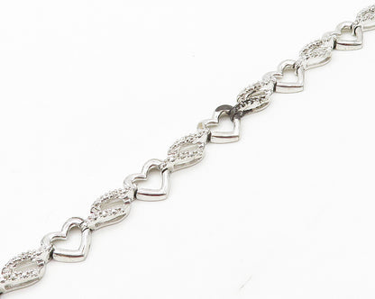 925 Sterling Silver  Genuine Diamonds Open Love Heart Chain Bracelet  BT6822